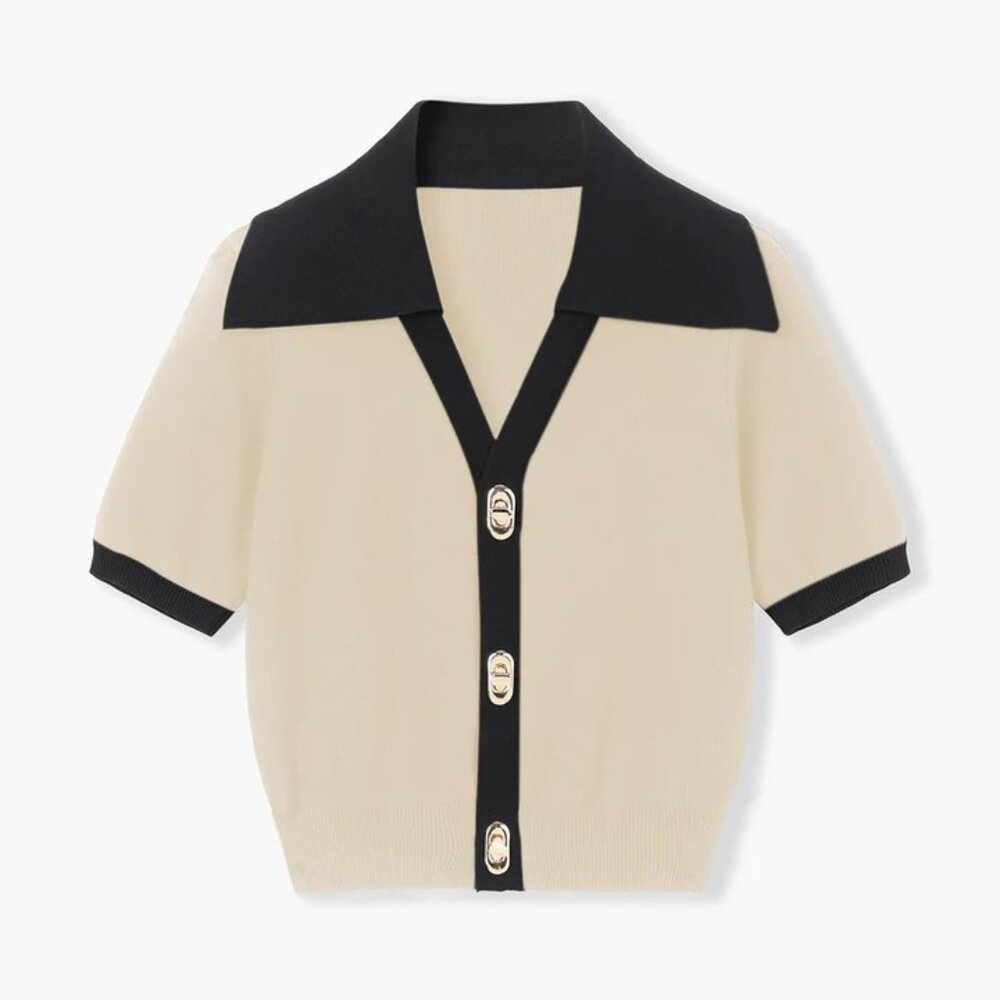 The Commense Beige Effortless Collared Top Size M